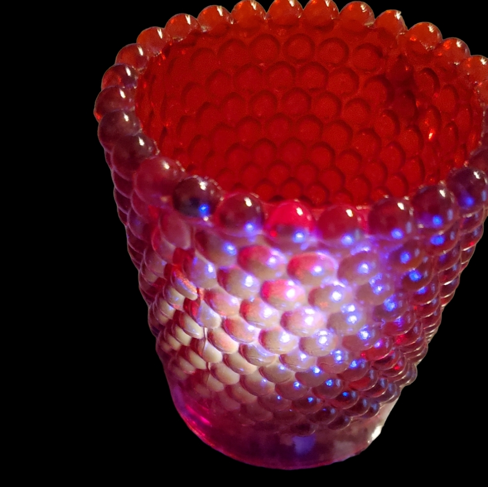 Hobnail Ruby Red Glass Candle Holder - Picture 4 of 4